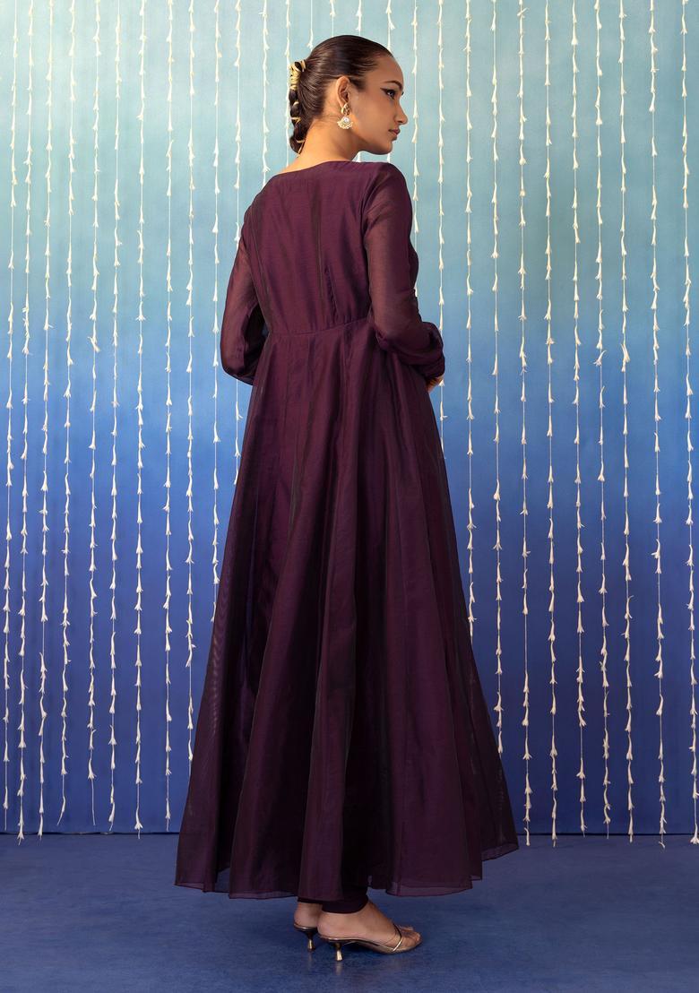 Purple Hand Work Anarkali Set - Indya