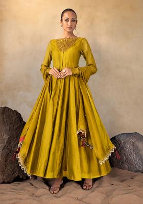 Golden Yellow Hand Work Anarkali Set