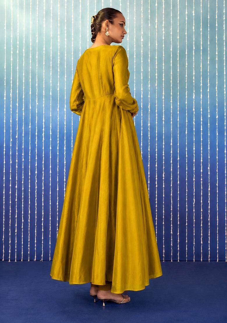 Golden Yellow Hand Work Anarkali Set - Indya