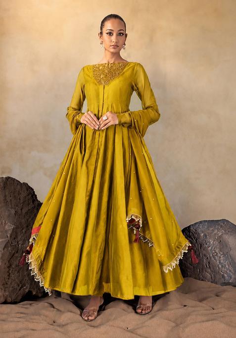 Golden Yellow Hand Work Anarkali Set