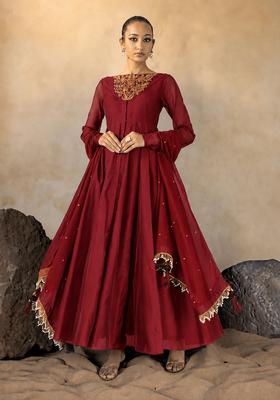 Reddish Brown Hand Work Anarkali Set