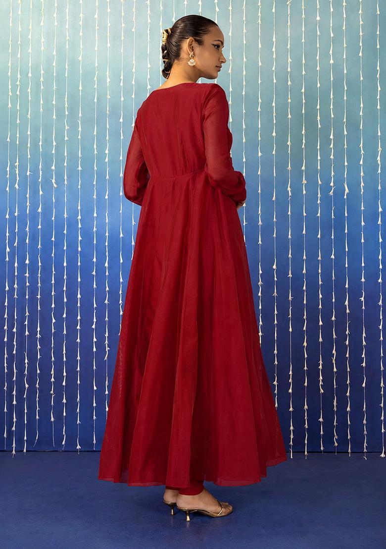 Reddish Brown Hand Work Anarkali Set - Indya