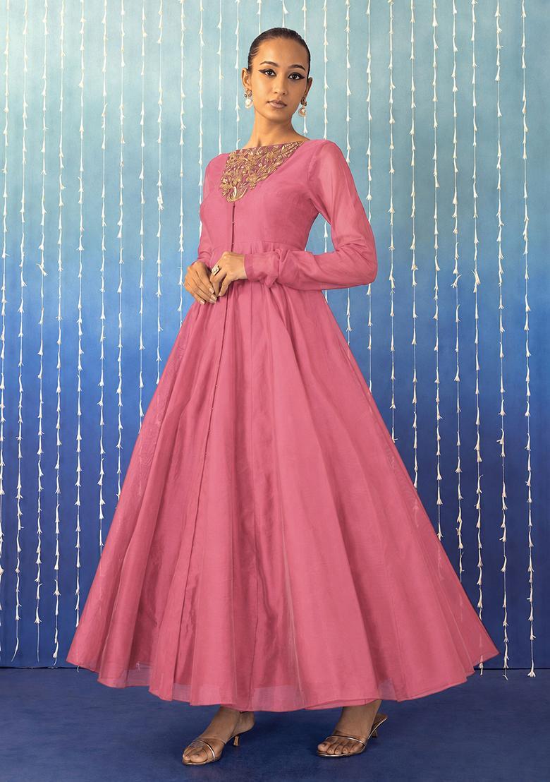 Onion Pink Hand Work Anarkali Set - Indya