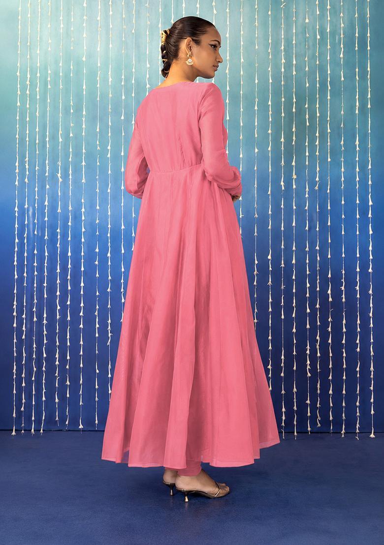 Onion Pink Hand Work Anarkali Set - Indya