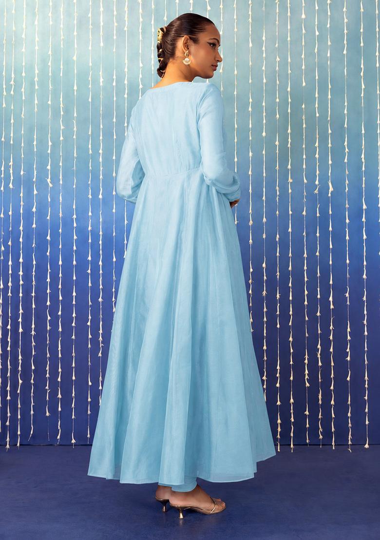 Baby Blue Hand Work Anarkali Set - Indya