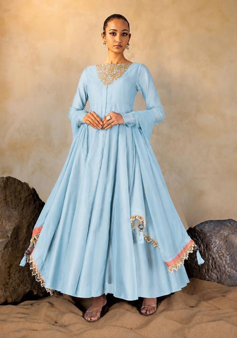 Baby Blue Hand Work Anarkali Set