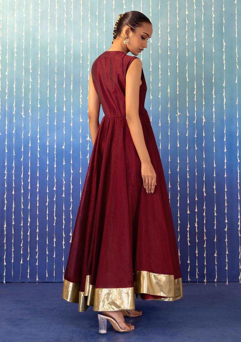 Maroon Hand Work Anarkali Set - Indya
