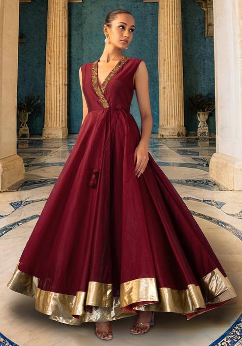 Maroon Hand Work Anarkali Set