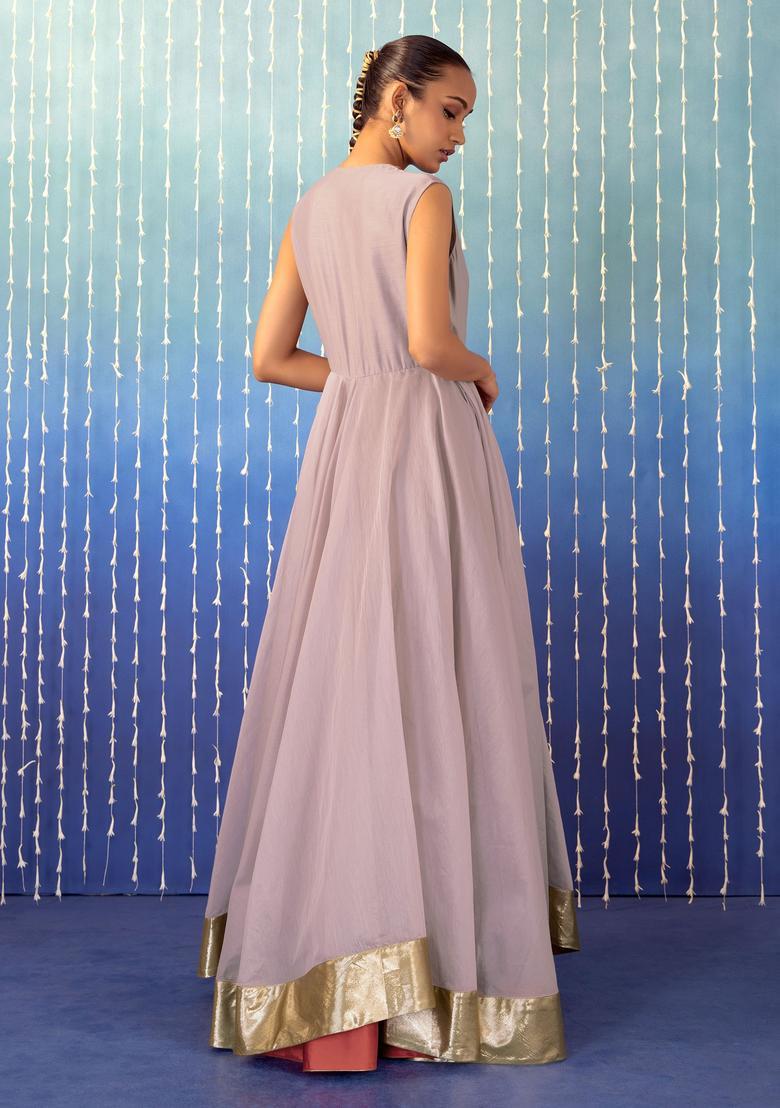 Lilac Hand Work Anarkali Set - Indya