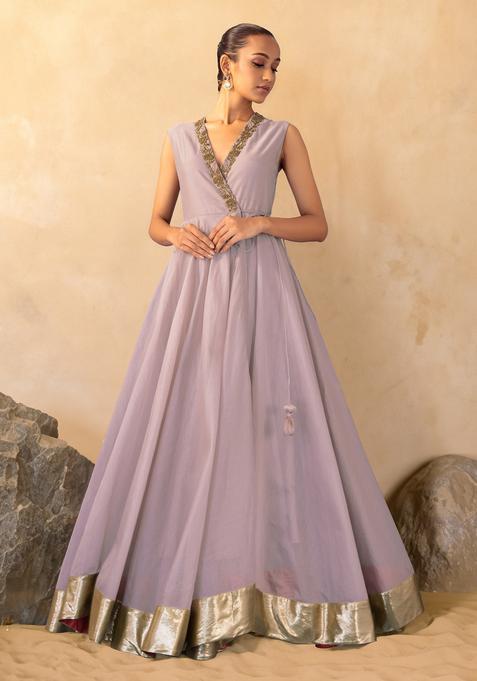 Lilac Hand Work Anarkali Set