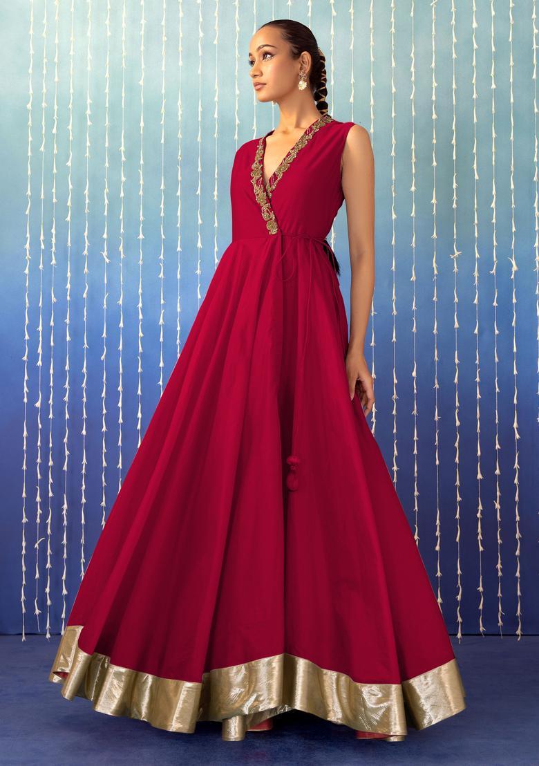Red Hand Work Anarkali Set - Indya