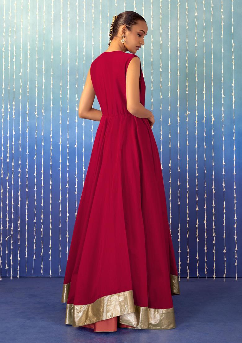 Red Hand Work Anarkali Set - Indya