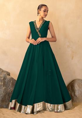 Blue Green Hand Work Anarkali Set