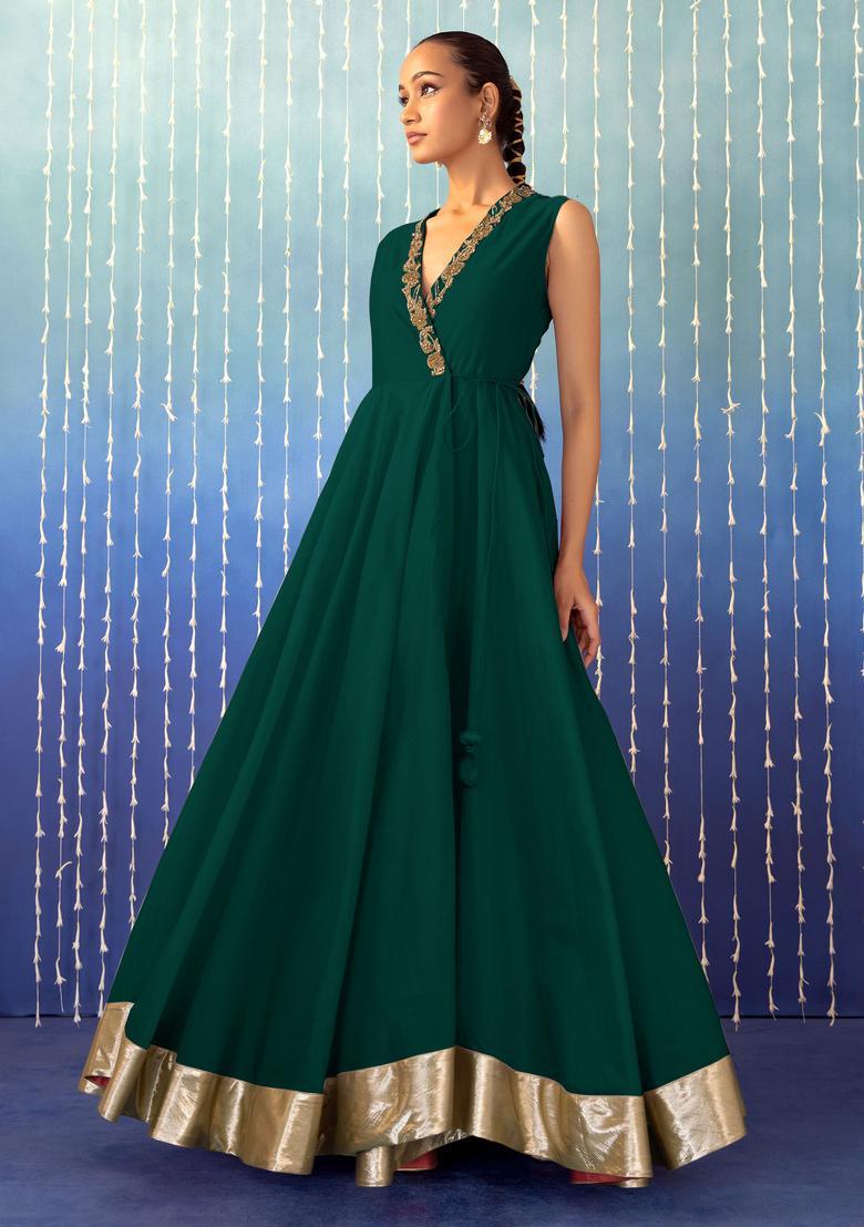 Blue Green Hand Work Anarkali Set - Indya