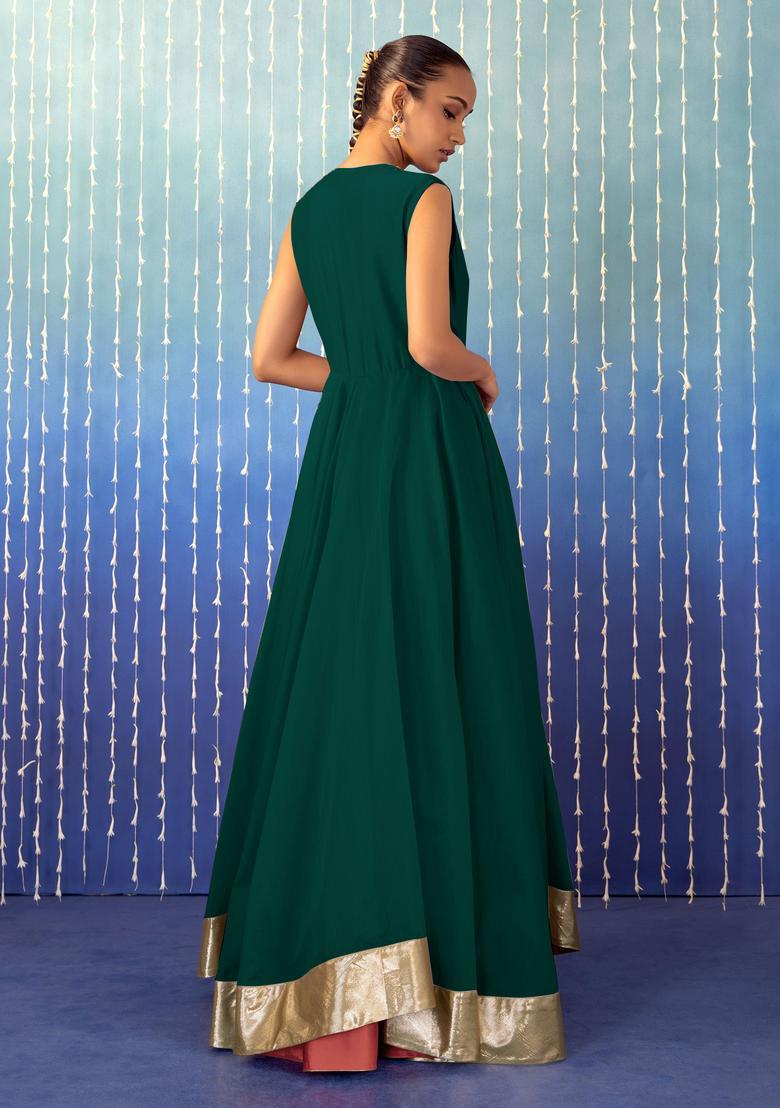 Blue Green Hand Work Anarkali Set - Indya