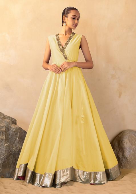 Pastel Yellow Hand Work Anarkali Set