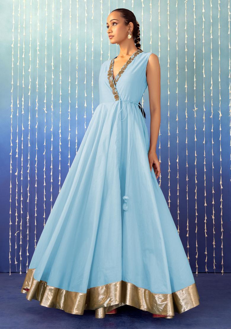 Light Blue Hand Work Anarkali Set - Indya
