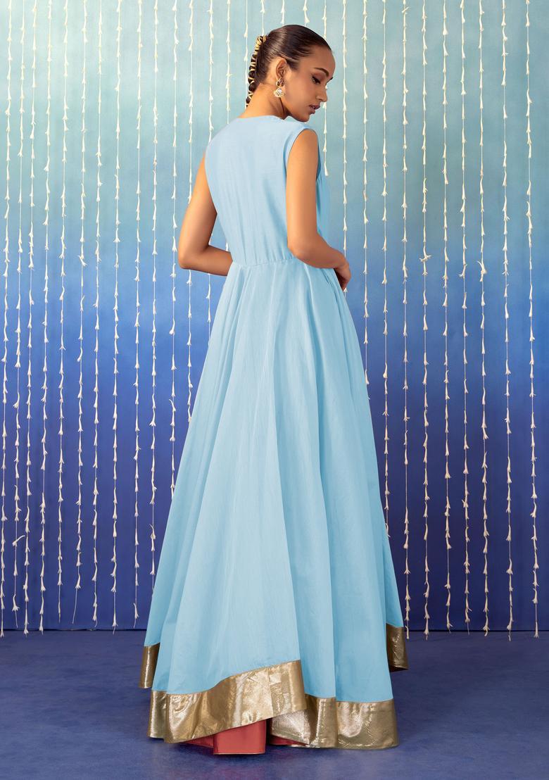 Light Blue Hand Work Anarkali Set - Indya