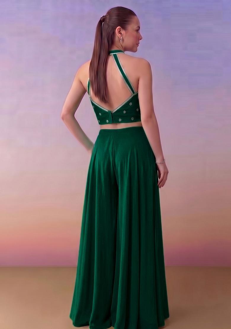 Dark Green Handwork Fusion Set - Indya