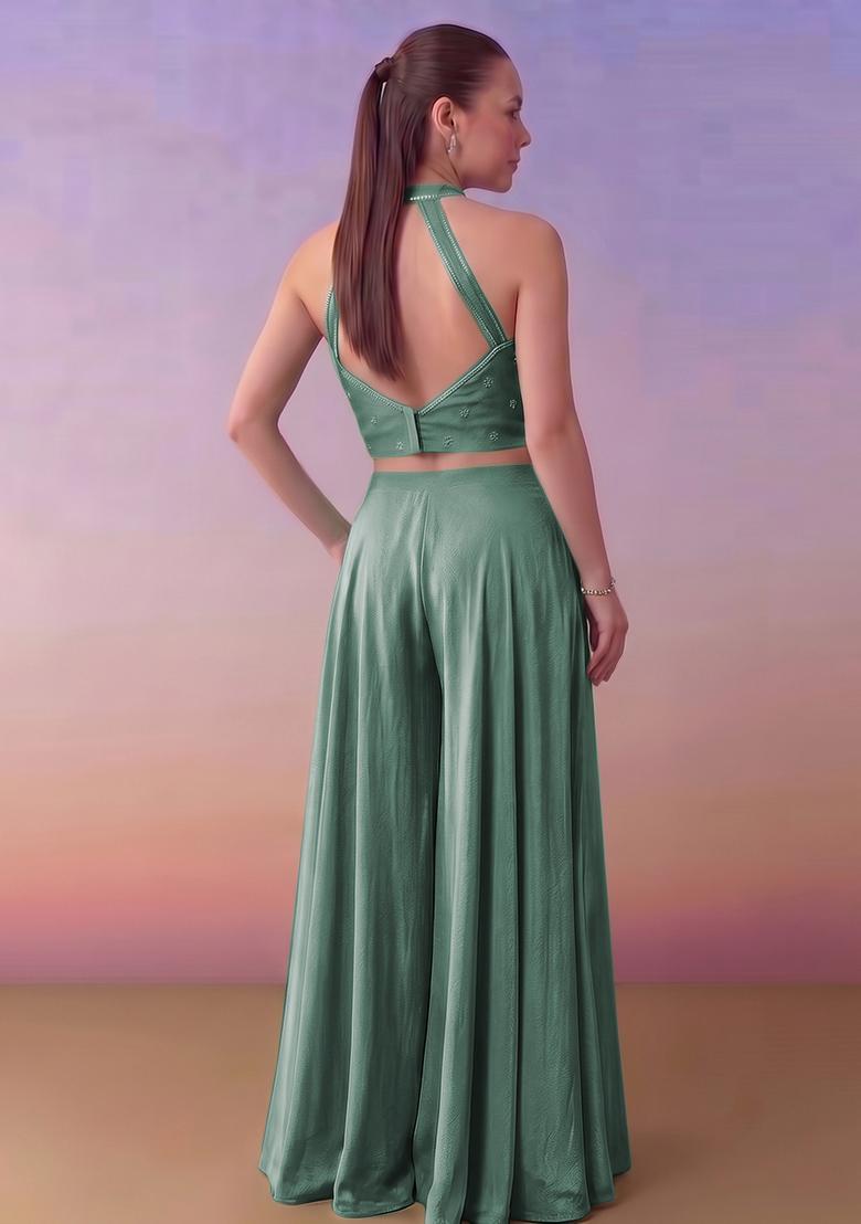 Aqua Green Handwork Fusion Set - Indya