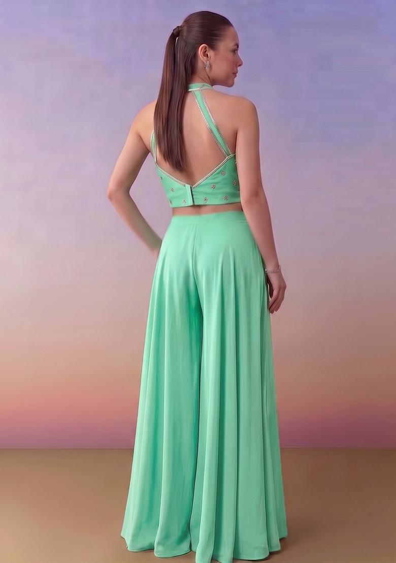 Mint Green Handwork Fusion Set - Indya