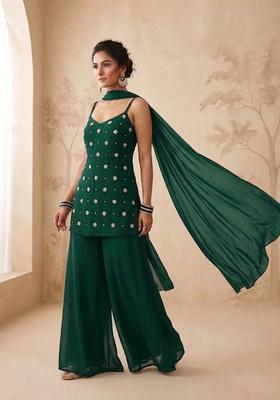 Dark Green Handwork Sharara Set