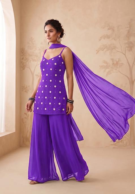 Purple Handwork Sharara Set