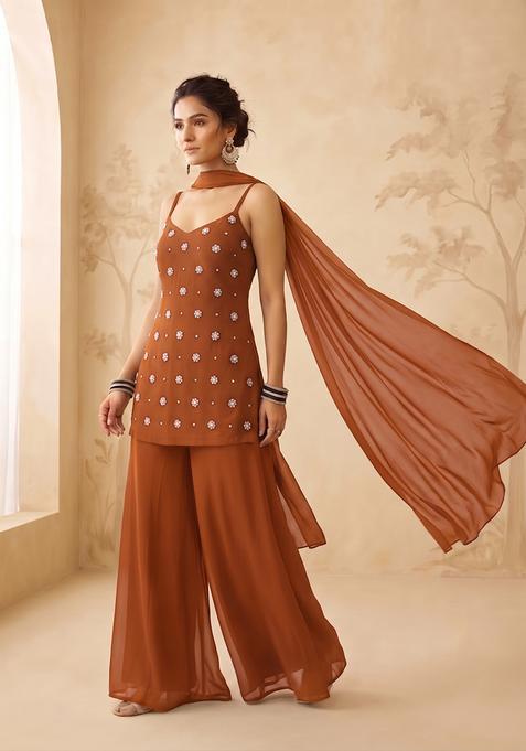 Rust Orange Handwork Sharara Set