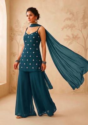 Teal Green Handwork Sharara Set