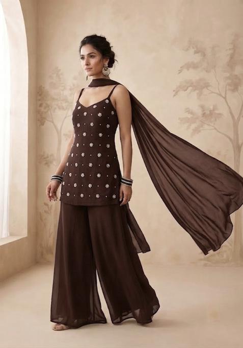 Chocolate Brown Handwork Sharara Set