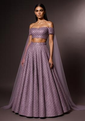 Lavender Embroidered Net Lehenga Set