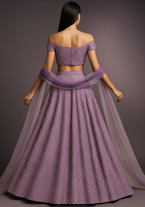 Lavender Embroidered Net Lehenga Set