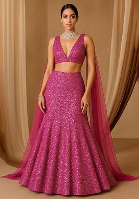 Pink Sequin Embroidered Cotton Lehenga Set