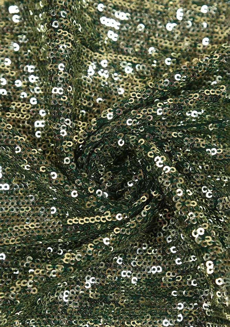 Green Sequin Work Crinkle Knitted Lehenga Set - Indya