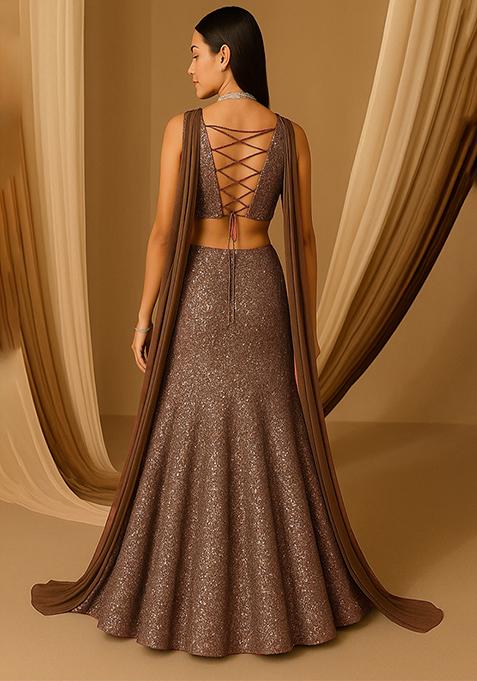 Grey Sequin Work Georgette Lehenga Set