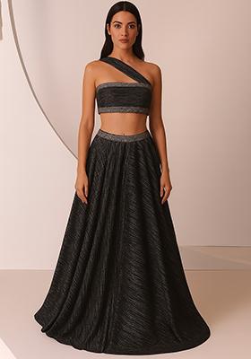 Black Foil Printed Knit Lehenga Set