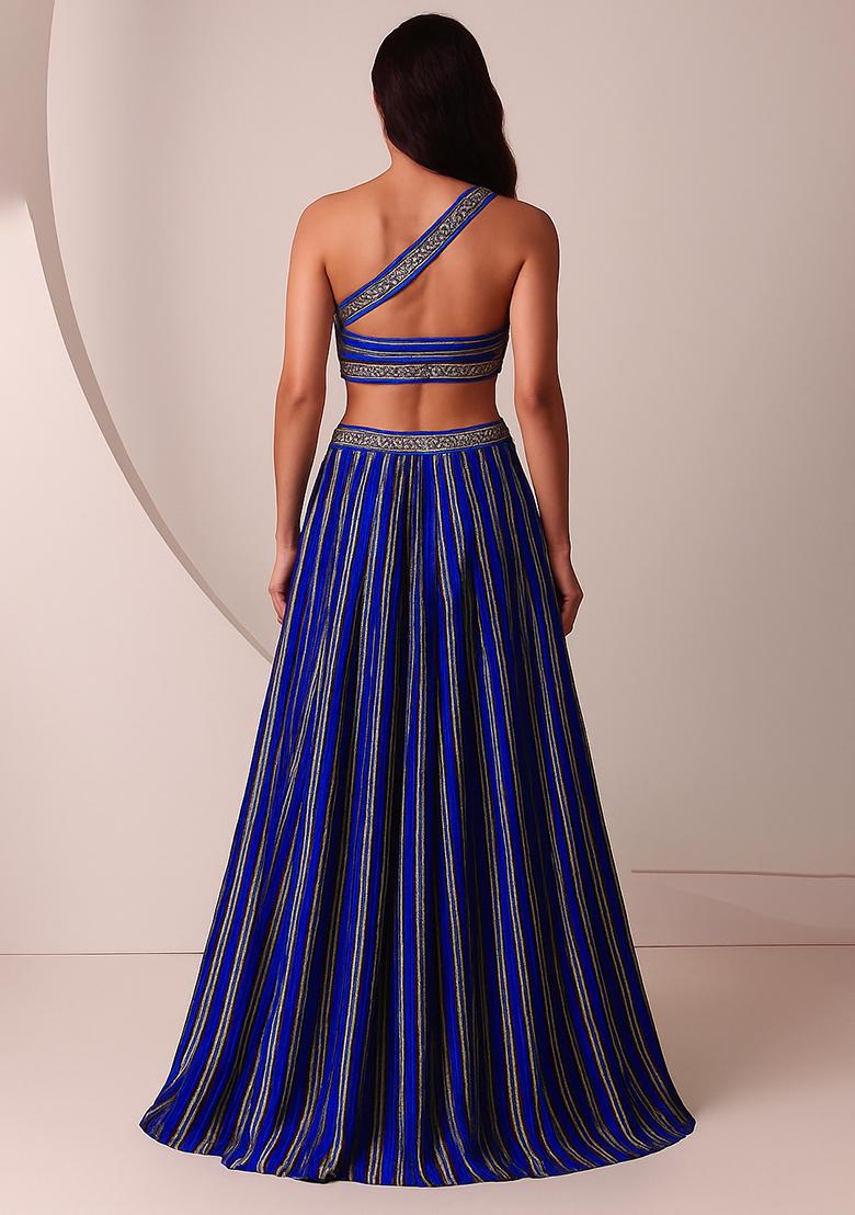 Blue Foil Printed Knit Lehenga Set