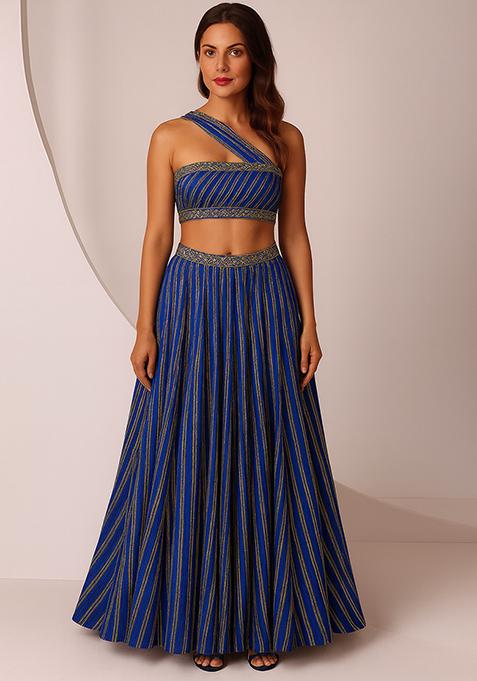 Blue Foil Printed Knit Lehenga Set