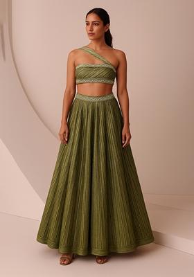 Green Foil Printed Knit Lehenga Set