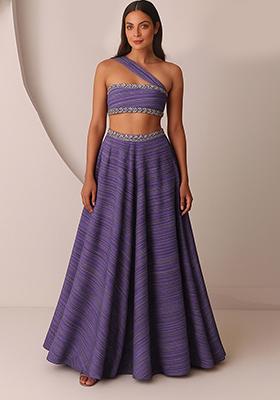 Purple Foil Printed Knit Lehenga Set