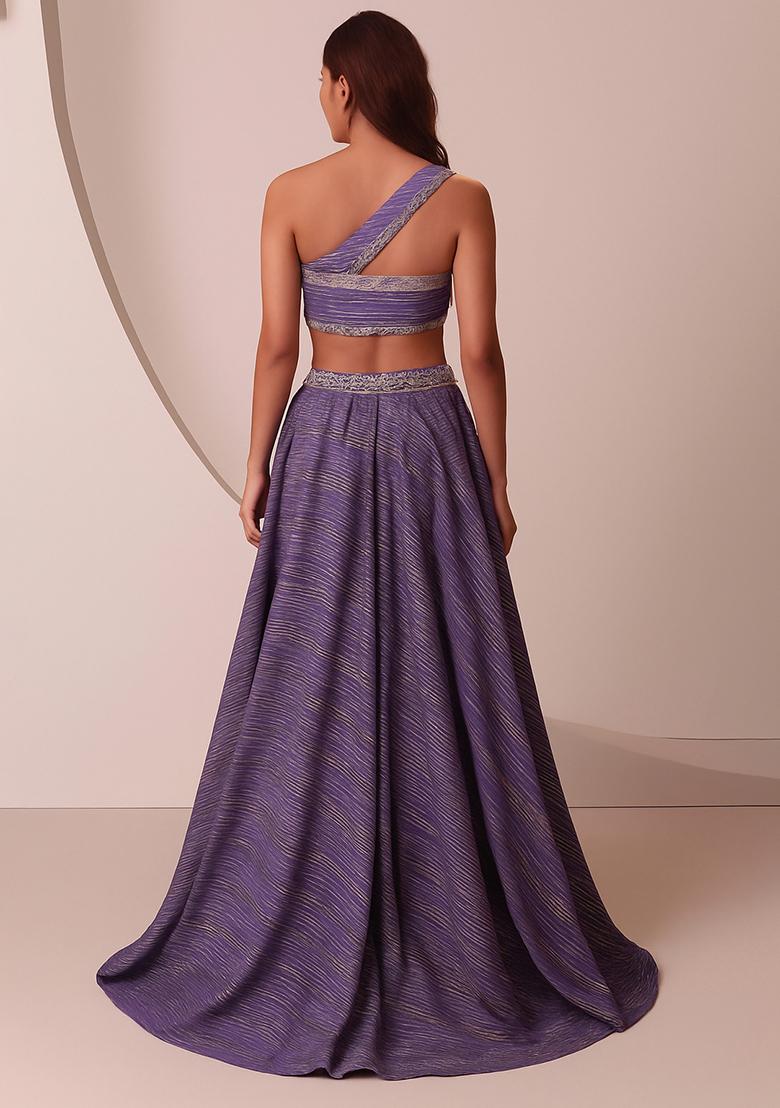 Purple Foil Printed Knit Lehenga Set - Indya