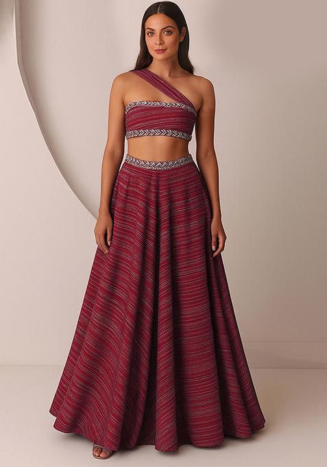 Gold Foil Printed Knit Lehenga Set