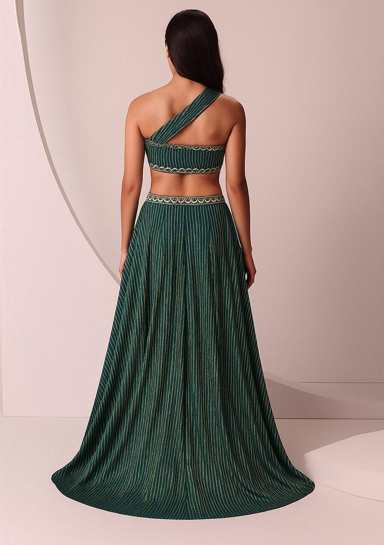 Blue Printed Polyester Lehenga Set - Indya