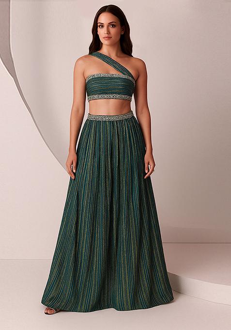 Blue Printed Polyester Lehenga Set