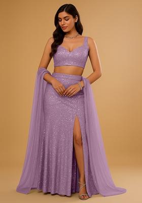 Purple Embellished Polyester Lehenga Set
