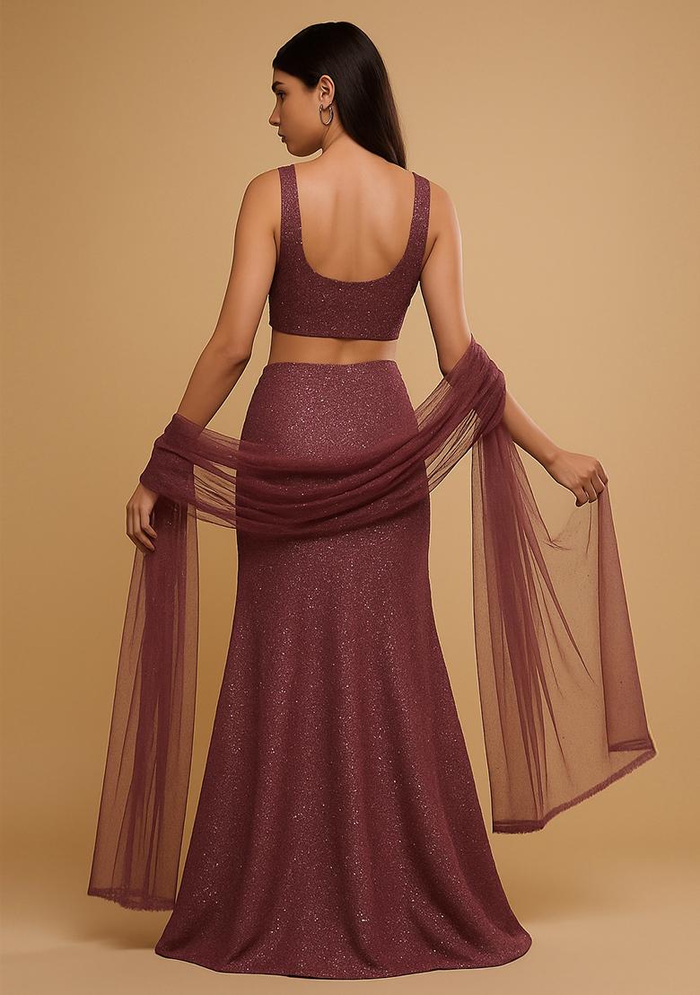 Rose Pink Embellished Polyester Lehenga Set