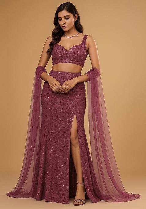 Rose Pink Embellished Polyester Lehenga Set