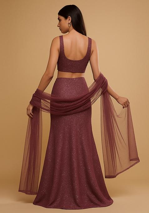 Rose Pink Embellished Polyester Lehenga Set