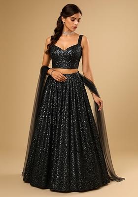 Black Embellished Net Lehenga Set