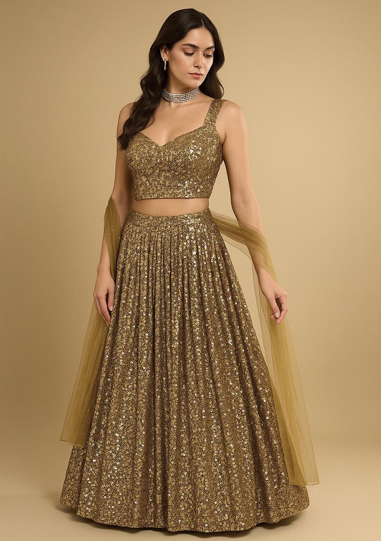 Gold Embellished Net Lehenga Set